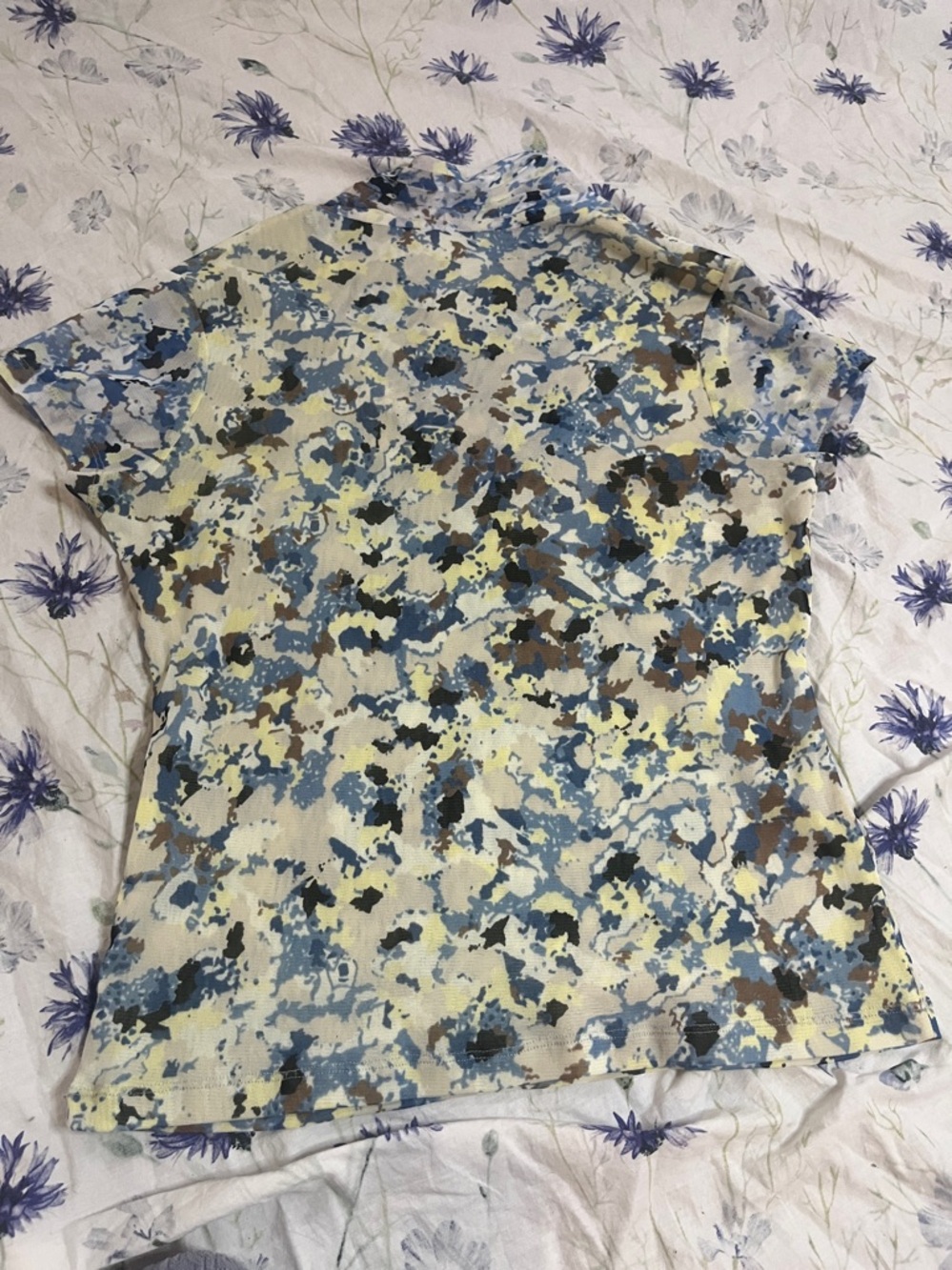 cleo Blue and Cream Short-Sleeve V-Neck Floral Print Top - Picture 5 of 5